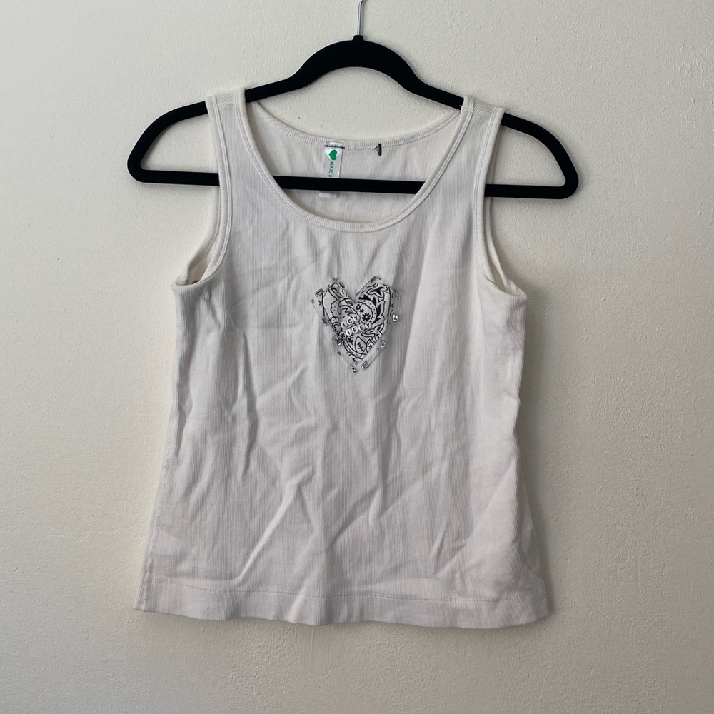 Thrifted custom white tank top!! with art detail :)